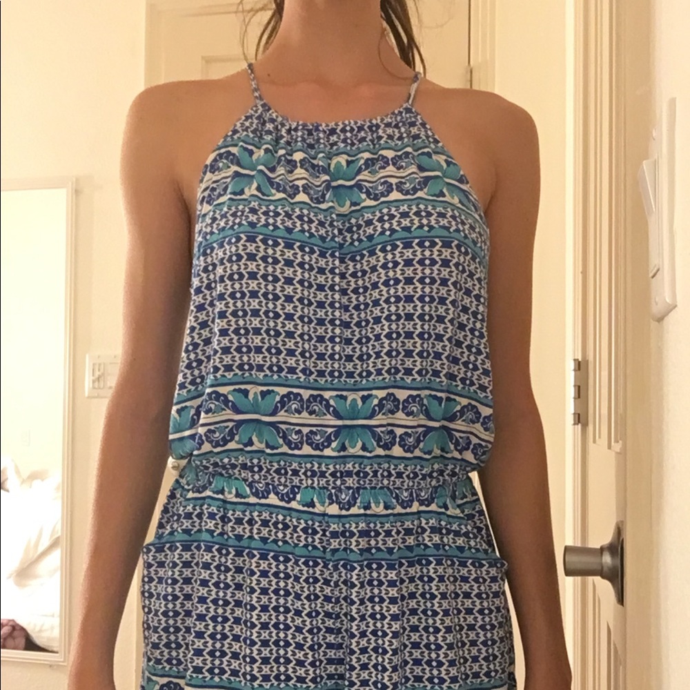blue soft flowy romper from tucker + tate